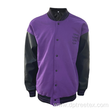 Men Leather Sleeve Printing Pattern Casual Baseball Jacket